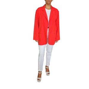 Women's Bright Red Oversized Blazer Jacket, Long Sleeve, Open Front, Casual Coat